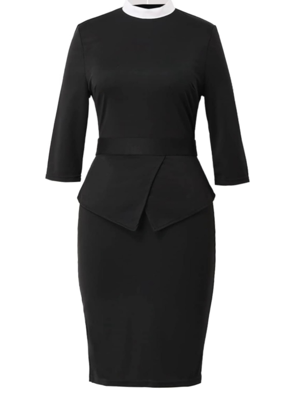 NEW BLESSUME Church Women Clergy Mass Band Collar Black Peplum Bodycon Dress 2X